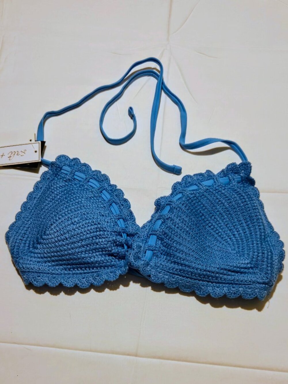 Salt & Cove Swim Top - Blue Crochet Bikini Top - Size XL